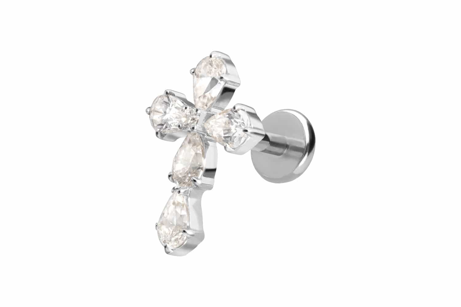 Titan Labret Piercing mit Push Fit KRISTALLKREUZ